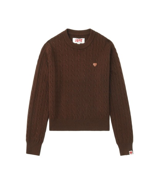 A BATHING APE(アベイシングエイプ)の「PU BADGE CABLE KNIT JUMPER(ニット/セーター・レディース・ネイビー/ベージュ/ブラウン・SMALL/X-SMALL)」の2枚目の写真