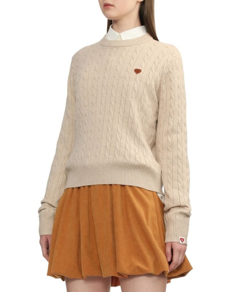 A BATHING APE(アベイシングエイプ)の「PU BADGE CABLE KNIT JUMPER(ニット/セーター・レディース・ネイビー/ベージュ/ブラウン・SMALL/X-SMALL)」の8枚目の写真