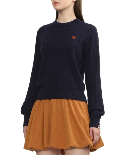 A BATHING APE(アベイシングエイプ)の「PU BADGE CABLE KNIT JUMPER(ニット/セーター・レディース・ネイビー/ベージュ/ブラウン・SMALL/X-SMALL)」の9枚目の写真