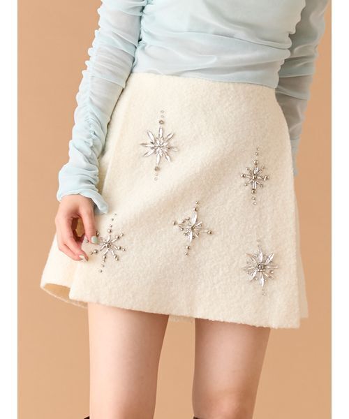 L.B CANDY STOCK]スノーフレークビジューミニスカート（スカート