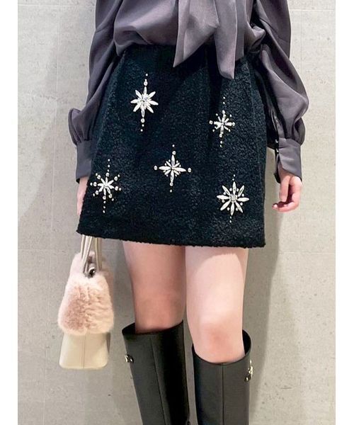 セール】[L.B CANDY STOCK]スノーフレークビジューミニスカート