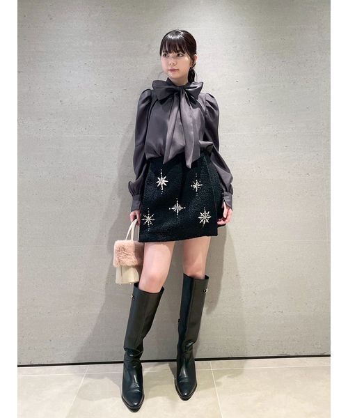 セール】[L.B CANDY STOCK]スノーフレークビジューミニスカート