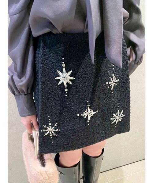 L.B CANDY STOCK]スノーフレークビジューミニスカート（スカート