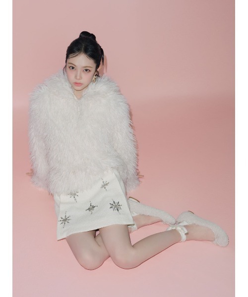 L.B CANDY STOCK]スノーフレークビジューミニスカート（スカート