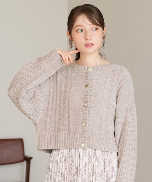 ASTORIA ODIER（アストリアオディール）の「ベロアモールアソートボタンカーディガン（カーディガン/ボレロ・レディース・ブラック/サックスブルー/ピンクベージュ/ホワイト・MEDIUM）」の4枚目の写真