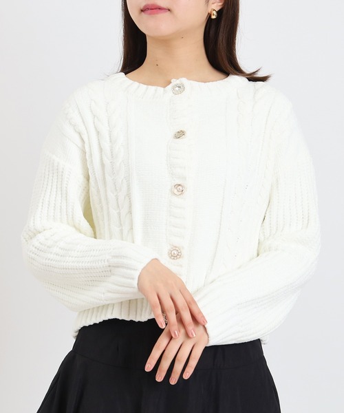 ASTORIA ODIER（アストリアオディール）の「ベロアモールアソートボタンカーディガン（カーディガン/ボレロ・レディース・ブラック/サックスブルー/ピンクベージュ/ホワイト・MEDIUM）」の2枚目の写真