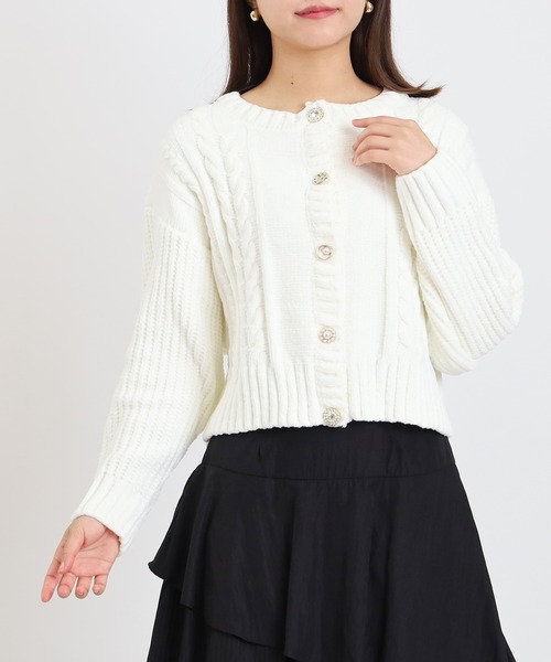 ASTORIA ODIER（アストリアオディール）の「ベロアモールアソートボタンカーディガン（カーディガン/ボレロ・レディース・ブラック/サックスブルー/ピンクベージュ/ホワイト・MEDIUM）」の9枚目の写真