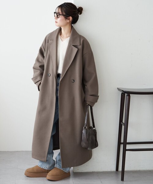 DISCOAT（ディスコート）の「【WEB限定】ダブルロングコート（チェスターコート・レディース・ブラウン/ダークブラウン/ホワイト/オフホワイト/チャコールグレー/ブラック・FREE）」の6枚目の写真