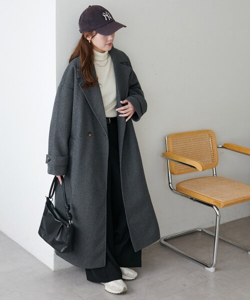 DISCOAT（ディスコート）の「【WEB限定】ダブルロングコート（チェスターコート・レディース・ブラウン/ダークブラウン/ホワイト/オフホワイト/チャコールグレー/ブラック・FREE）」の4枚目の写真