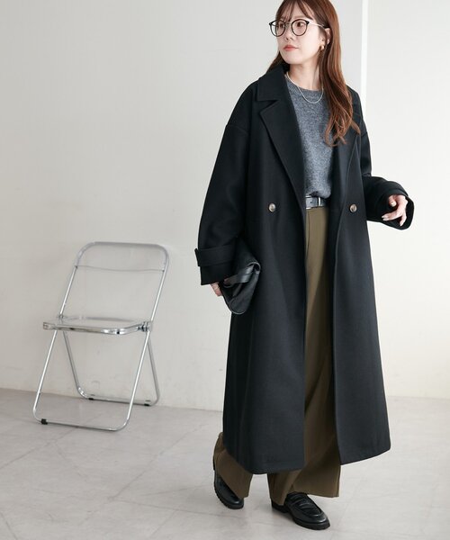 DISCOAT（ディスコート）の「【WEB限定】ダブルロングコート（チェスターコート・レディース・ブラウン/ダークブラウン/ホワイト/オフホワイト/チャコールグレー/ブラック・FREE）」の3枚目の写真