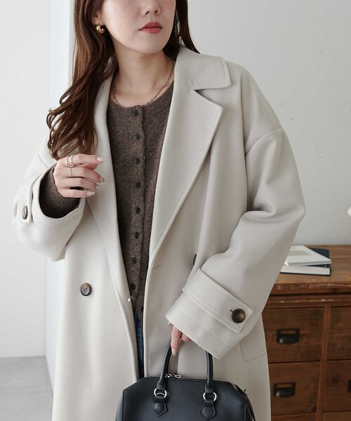 DISCOAT（ディスコート）の「【WEB限定】ダブルロングコート（チェスターコート・レディース・ブラウン/ダークブラウン/ホワイト/オフホワイト/チャコールグレー/ブラック・FREE）」の12枚目の写真