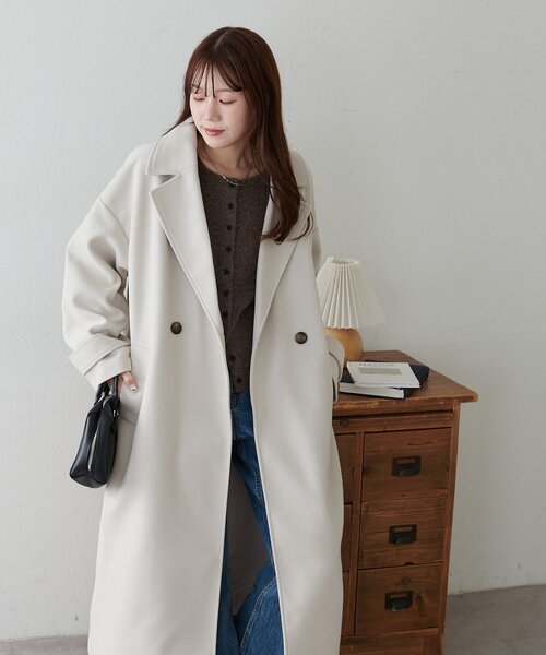 DISCOAT（ディスコート）の「【WEB限定】ダブルロングコート（チェスターコート・レディース・ブラウン/ダークブラウン/ホワイト/オフホワイト/チャコールグレー/ブラック・FREE）」の13枚目の写真