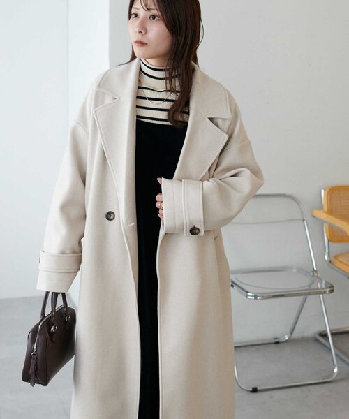 ダブルブレスト ロングコート　マキシ丈 WEB限定】ダブルロングコート