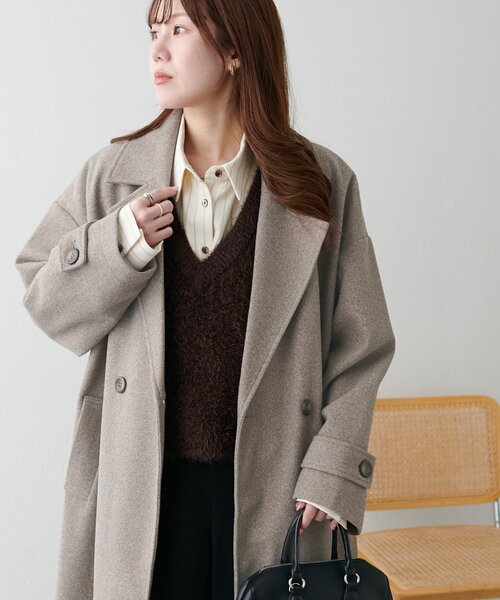 DISCOAT（ディスコート）の「【WEB限定】ダブルロングコート（チェスターコート・レディース・ブラウン/ダークブラウン/ホワイト/オフホワイト/チャコールグレー/ブラック・FREE）」の7枚目の写真