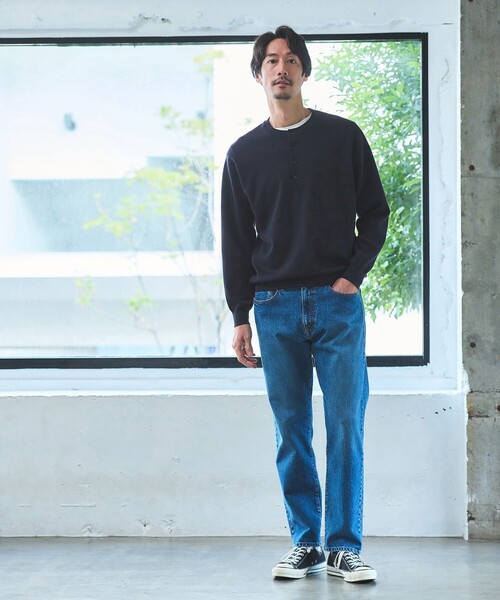 green label relaxing（グリーンレーベルリラクシング）の「ダブルフェイス ヘンリーネック ニット（ニット/セーター・メンズ・モカ/ネイビー/ブラック・M/XL/S/L）」の4枚目の写真