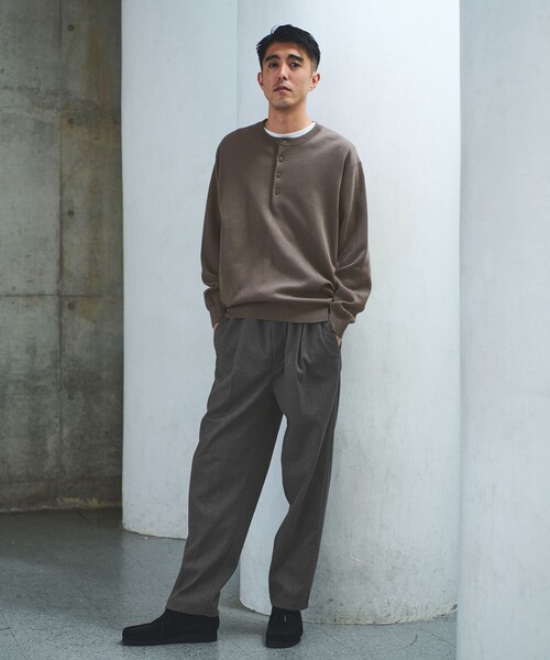 green label relaxing（グリーンレーベルリラクシング）の「ダブルフェイス ヘンリーネック ニット（ニット/セーター・メンズ・モカ/ネイビー/ブラック・M/XL/S/L）」の5枚目の写真