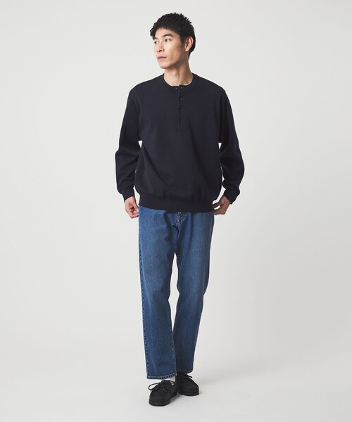 green label relaxing（グリーンレーベルリラクシング）の「ダブルフェイス ヘンリーネック ニット（ニット/セーター・メンズ・モカ/ネイビー/ブラック・M/XL/S/L）」の6枚目の写真
