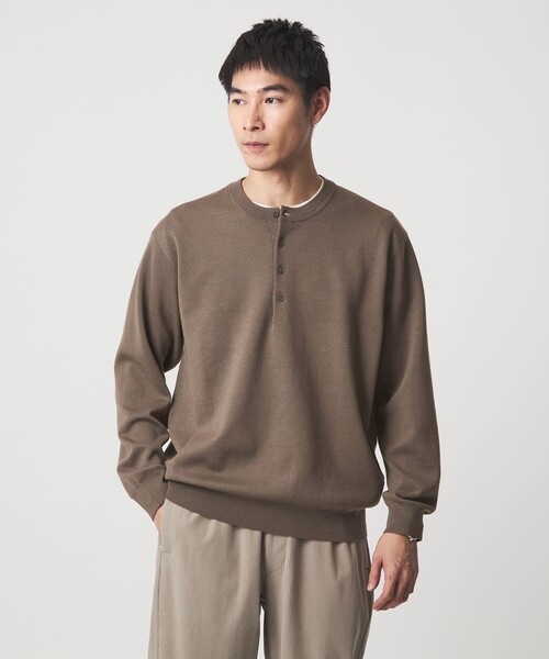green label relaxing（グリーンレーベルリラクシング）の「ダブルフェイス ヘンリーネック ニット（ニット/セーター・メンズ・モカ/ネイビー/ブラック・M/XL/S/L）」の8枚目の写真