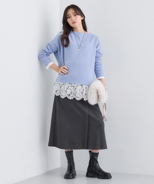 INDIVI（インディヴィ）の「【SETUP可能／洗える／UVケア】ライトジャージ ボトルネックトップス（Tシャツ/カットソー・レディース・オフホワイト/サックスブルー/ブラック/ダークグレー・05/13/15 /19/34/38）」の6枚目の写真