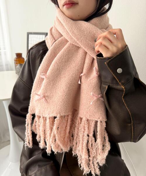 WEGO（ウィゴー）の「WEGO/ベロアリボンニットストール（マフラー・レディース・ライトピンク/ライトグレー/ホワイト・FREE）」の10枚目の写真