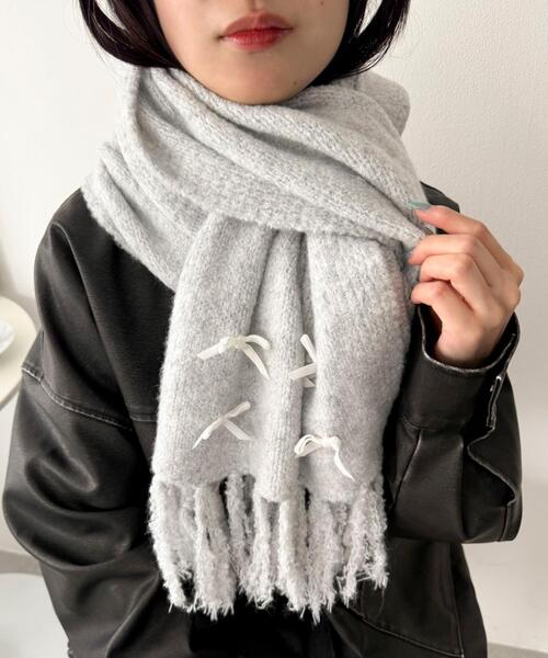 WEGO（ウィゴー）の「WEGO/ベロアリボンニットストール（マフラー・レディース・ライトピンク/ライトグレー/ホワイト・FREE）」の8枚目の写真