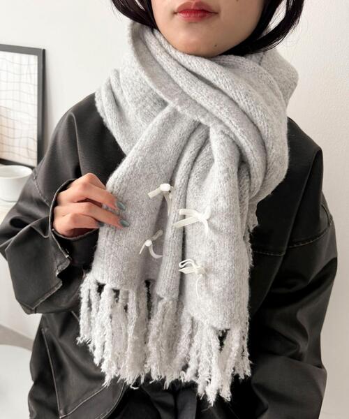 WEGO（ウィゴー）の「WEGO/ベロアリボンニットストール（マフラー・レディース・ライトピンク/ライトグレー/ホワイト・FREE）」の9枚目の写真