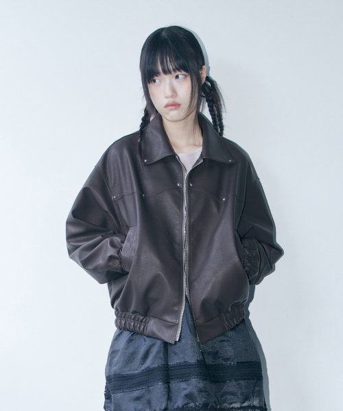 Star Stud Leather Jacket (brown)