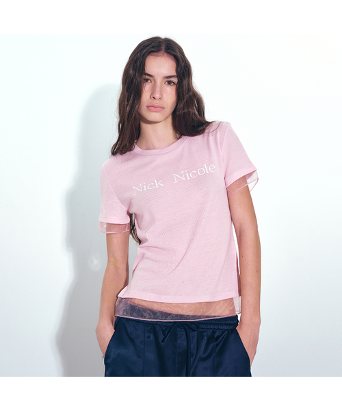 NICK&NICOLE(ニックアンドニコール)の「NICOLE SHEER LAYERED LOGO TOP_PINK(Tシャツ/カットソー・レディース・PINK・FREE)」の1枚目の写真