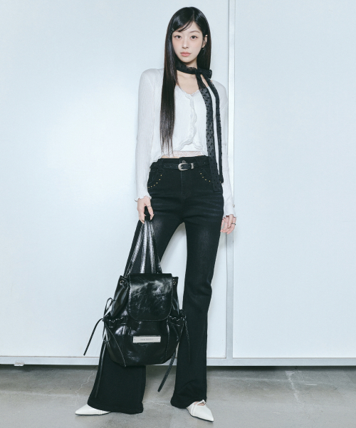 NICK&NICOLE（ニックアンドニコール）の「CRYSTAL LEATHER SHIRRING BACKPACK_BLACK（バックパック/リュック・レディース・その他・FREE）」の4枚目の写真