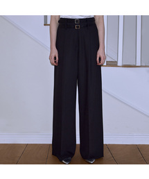 Two Belt Wide Slacks [Black]