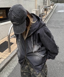 ILL'S（イルズ）の「AW グランジ加工 フルジップ デニムフーディ メンズ レディース ユニセックス 【ILL'S】（パーカー）」