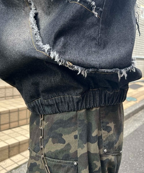 ILL'S（イルズ）の「グランジ加工 フルジップ デニムフーディ メンズ レディース ユニセックス（デニムジャケット・メンズ・ブラック/サックスブルー/ブラウン・M/L）」の21枚目の写真