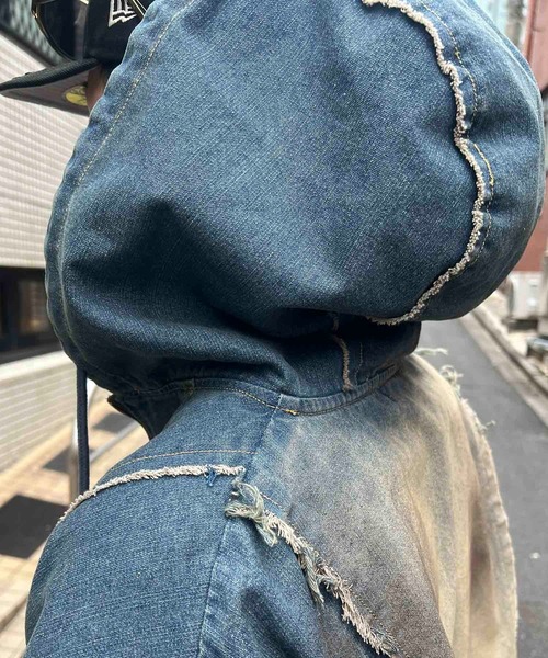 ILL'S(イルズ)の「グランジ加工 フルジップ デニムフーディ メンズ レディース ユニセックス(デニムジャケット・メンズ・ブラック/サックスブルー/ブラウン・M/L)」の19枚目の写真