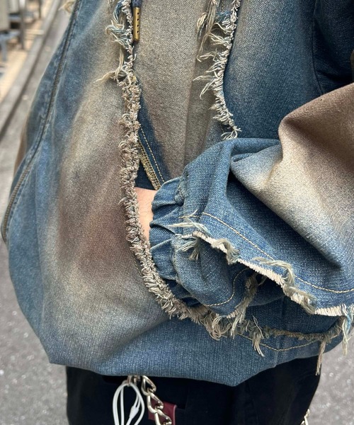 ILL'S(イルズ)の「グランジ加工 フルジップ デニムフーディ メンズ レディース ユニセックス(デニムジャケット・メンズ・ブラック/サックスブルー/ブラウン・M/L)」の20枚目の写真