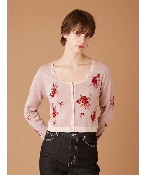 FURFUR（ファーファー）の「フラワージャガードカーディガン（カーディガン/ボレロ・レディース・ホワイト/ピンク/ブラック・F）」の5枚目の写真
