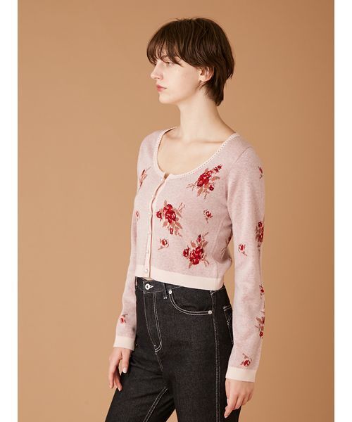 FURFUR（ファーファー）の「フラワージャガードカーディガン（カーディガン/ボレロ・レディース・ホワイト/ピンク/ブラック・F）」の7枚目の写真
