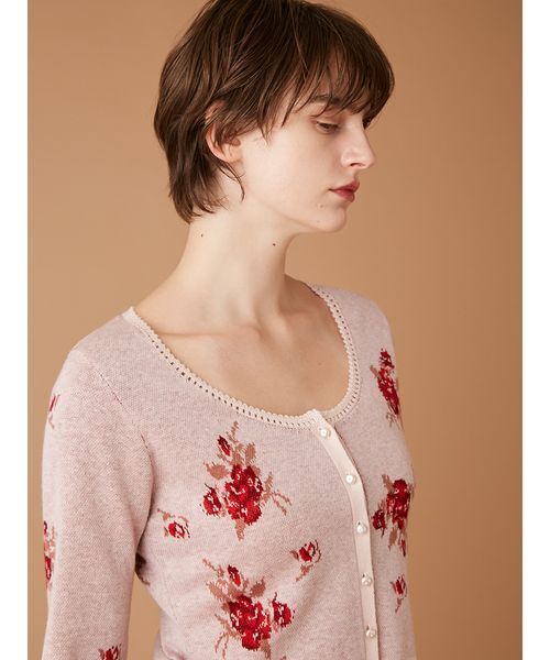 FURFUR（ファーファー）の「フラワージャガードカーディガン（カーディガン/ボレロ・レディース・ホワイト/ピンク/ブラック・F）」の8枚目の写真