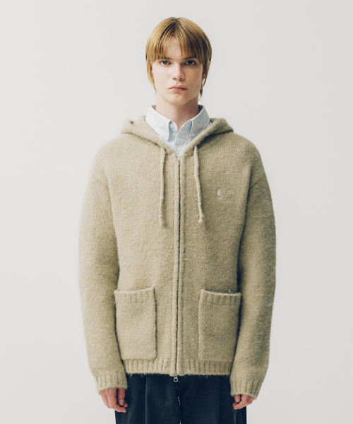 YALE(イェール)の「ヘアリーニットフードジップアップ_グレージュ(ニット/セーター・レディース・その他・SMALL/MEDIUM/LARGE/X-LARGE)」の1枚目の写真