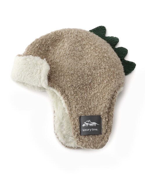 SHOO・LA・RUE（シューラルー）の「恐竜なりきり耳あて付きニット帽子（ニットキャップ/ビーニー・キッズ・ダークグレー/ベージュ・99）」の2枚目の写真