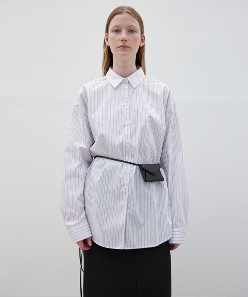 LEVAR(レバー)の「Stripe Cotton Relaxed Shirt - White/Grey(シャツ/ブラウス・レディース・ライトグレー・FREE)」の1枚目の写真