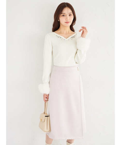 tocco closet(トッコ クローゼット)の「変形飾り釦付きスエードラップ風タイトスカート(スカート・レディース・ラベンダー/グレイッシュベージュ/ピンクベージュ・M)」の9枚目の写真