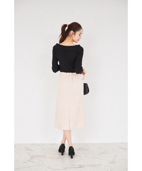 tocco closet(トッコ クローゼット)の「変形飾り釦付きスエードラップ風タイトスカート(スカート・レディース・ラベンダー/グレイッシュベージュ/ピンクベージュ・M)」の14枚目の写真