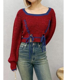 EVRIS | メランジバイカラーショートニットトップス(ニット/セーター)