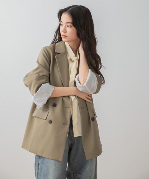 SENSE OF PLACE by URBAN RESEARCH(センスオブプレイスバイアーバンリサーチ)の「ワイドスリーブオーバージャケット(テーラードジャケット・レディース・アイボリー/ベージュ/チャコールグレー・ONE)」の1枚目の写真