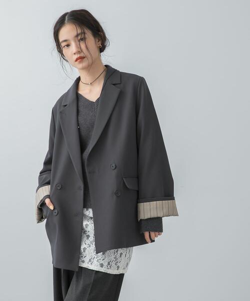 SENSE OF PLACE by URBAN RESEARCH(センスオブプレイスバイアーバンリサーチ)の「ワイドスリーブオーバージャケット(テーラードジャケット・レディース・アイボリー/ベージュ/チャコールグレー・ONE)」の3枚目の写真