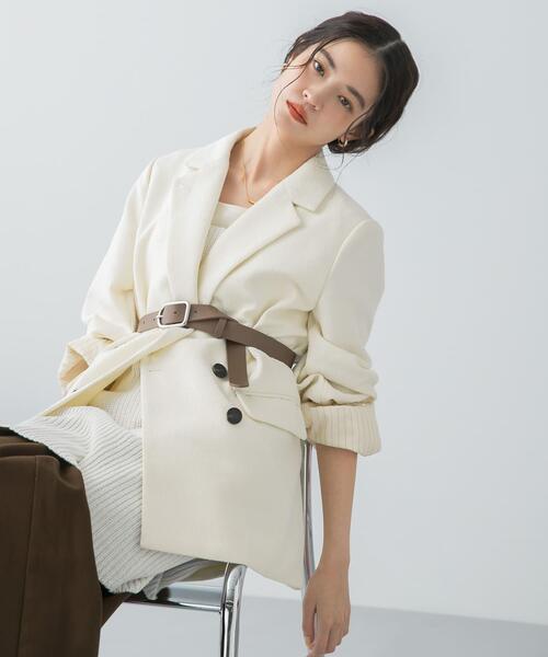 SENSE OF PLACE by URBAN RESEARCH(センスオブプレイスバイアーバンリサーチ)の「ワイドスリーブオーバージャケット(テーラードジャケット・レディース・アイボリー/ベージュ/チャコールグレー・ONE)」の2枚目の写真