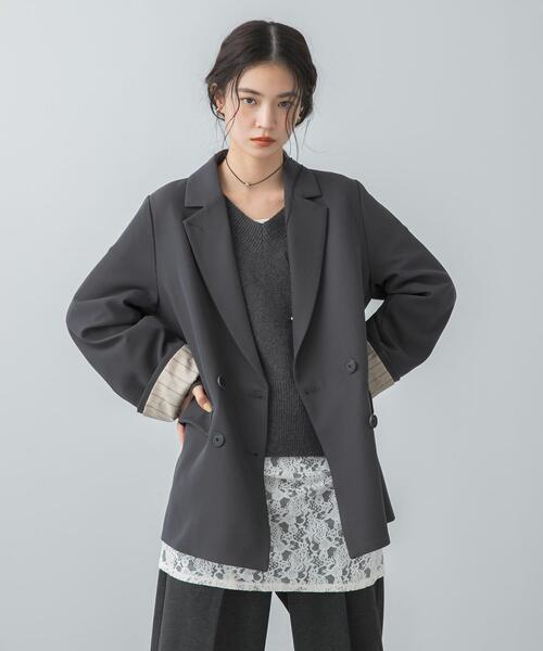 SENSE OF PLACE by URBAN RESEARCH(センスオブプレイスバイアーバンリサーチ)の「ワイドスリーブオーバージャケット(テーラードジャケット・レディース・アイボリー/ベージュ/チャコールグレー・ONE)」の9枚目の写真