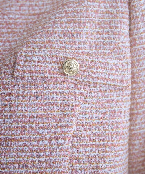 marun（マルン）の「＜大きいサイズ＞ツイード調ノーカラージャケット marun（ノーカラージャケット・レディース・ピンク/ブラック・L/LL/3L/4L/5L）」の14枚目の写真