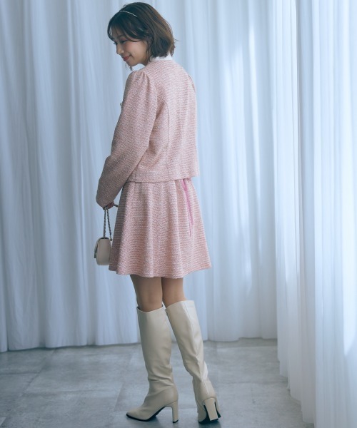 marun（マルン）の「＜大きいサイズ＞ツイード調ノーカラージャケット marun（ノーカラージャケット・レディース・ピンク/ブラック・L/LL/3L/4L/5L）」の5枚目の写真