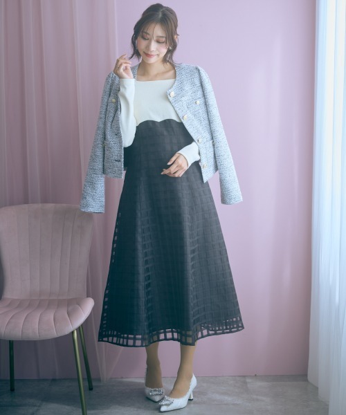 marun（マルン）の「＜大きいサイズ＞ツイード調ノーカラージャケット marun（ノーカラージャケット・レディース・ピンク/ブラック・L/LL/3L/4L/5L）」の11枚目の写真